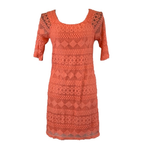 Rabbit Rabbit Rabbit Designs Coral Sheath Embroidered Lace Dress Women's Size 5 - Picture 8 of 9